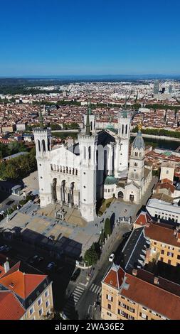 Drohnenfoto Notre-Dame de Fourvière Basilika Lyon Frankreich europa Stockfoto