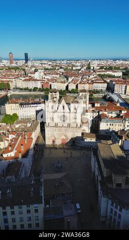 Drohnenfoto Saint-Jean-Baptiste Kathedrale Lyon Frankreich europa Stockfoto