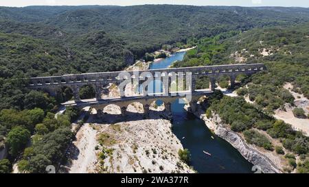 Drohnenfoto Gard Bridge, Pont du Gard Frankreich Europa Stockfoto