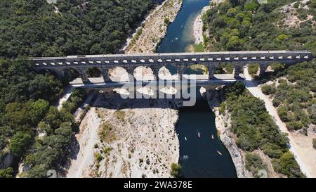 Drohnenfoto Gard Bridge, Pont du Gard Frankreich Europa Stockfoto