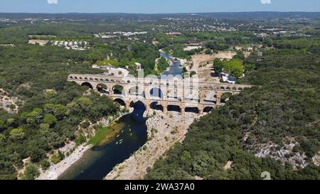 Drohnenfoto Gard Bridge, Pont du Gard Frankreich Europa Stockfoto