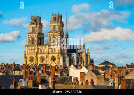 Frankreich, Loiret (45), Orleans, Blick von den Dächern des historischen Zentrums der Stadt mit der Kathedrale Sainte-Croix Stockfoto