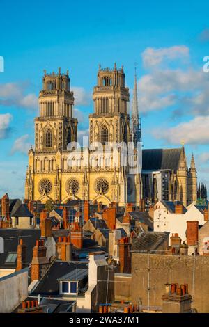 Frankreich, Loiret (45), Orleans, Blick von den Dächern des historischen Zentrums der Stadt mit der Kathedrale Sainte-Croix Stockfoto