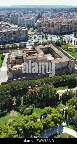 Drohnenfoto Aljafería Palast Saragossa Spanien Europa Stockfoto