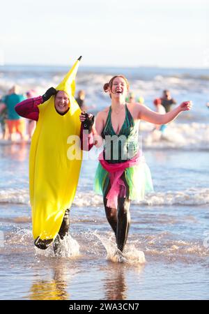 Fife, Schottland, Großbritannien. Januar 2024. Neujahrstag Dook, Montag, 1. Januar 2024, eiskalte Temperaturen in St Andrews, Fife, Schottland, Großbritannien, East Sands Credit: Derek Allan/Alamy Live News Stockfoto