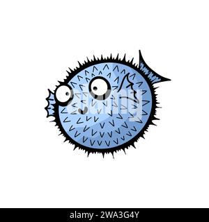Zeichentricktiere Set Puffer Fish Fugu Muster zum Einpacken von Papier und Stoffen und Bettwäsche sowie Kinderbekleidung, festlichen Verpackungen und Sommeraccessoires Stockfoto