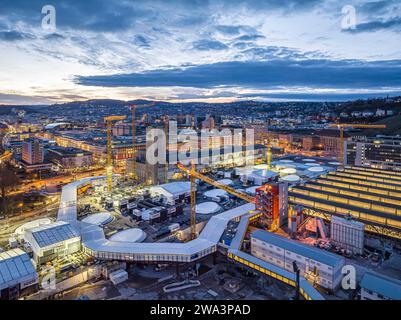 Hauptbahnhof, Baustelle Stuttgart 21, Stadtzentrum oben. Die neue Durchgangsstation wird hier gebaut. Nachtaufnahme, Luftaufnahme, Stuttgar Stockfoto