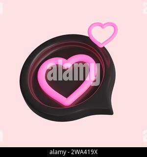 3D niedliches rosa valentinstag Icon Chat Liebe mit Herz rosa Neon isoliert auf rosa Hintergrund. 3D-Rendering-Abbildung Stockfoto