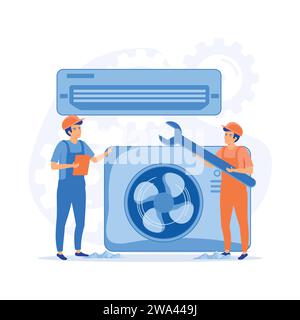 Professioneller Service für die Reparatur von Klimaanlagen. Moderne Illustration des flachen Vektors Stock Vektor