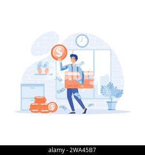 Gehaltszahlung. Mitarbeiter oder Mitarbeiter sind glücklich, ein monatliches Gehalt, flache Vektor moderne Illustration Stock Vektor