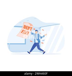 Schuldenfrei. Geschäftsmann mit schuldenfreiem Brief, flacher Vektor moderne Illustration Stock Vektor