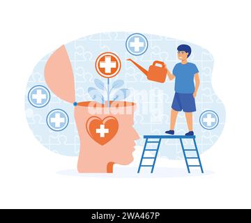 Psychische Gesundheitskonzepte. Gehirn und Herz. World mental Health Day.Flat Vektor Moderne Illustration Stock Vektor