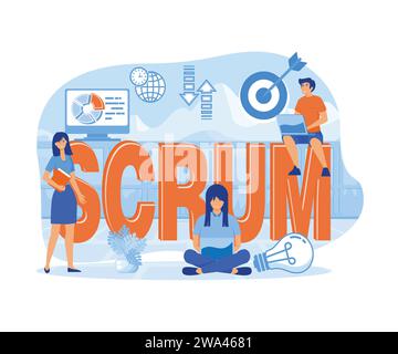 SCRUM-Framework. Konzept mit Schlüsselwörtern, Buchstaben und Symbolen. Moderne Illustration des flachen Vektors Stock Vektor