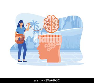 Psychische Gesundheit. Charakter mit psychischen Störungen Kampf gegen Stress, Depressionen, emotionalen Burnout und andere psychische Probleme. Flacher Vektor modern Stock Vektor