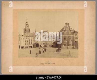 Blick auf den Groten Markt und den Boterwaag in Nijmegen, um 1875 - um 1900 Foto großer Markttaparton. Fotografische Unterstützung Albumendruck Dorfplatz, Ort. Waage. Fassade (Haus oder Gebäude) großer Markt Stockfoto