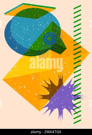 Briefumschlag für Risographen mit Sprechblase mit geometrischen Formen. Objekte in trendigem Riso-Diagramm drucken Textur-Design mit Geometrieelement Stock Vektor