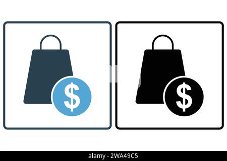 Produktsymbol. Einkaufstasche mit Dollar. Symbolstil durchgehend. Elementabbildung Stock Vektor