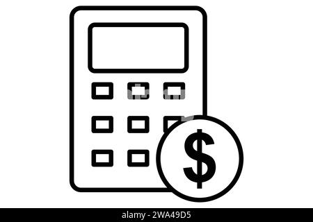 Symbol "Finanzberechnungen". Rechner mit Dollar. Symbol für Finanzen. Liniensymbolstil. Elementabbildung Stock Vektor