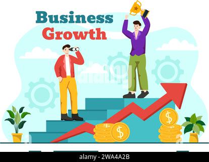 Business Growth Vector Illustration mit Pfeil Zielrichtung nach oben, Steigerung der Gewinne, Auftrieb und Idee Planung Geld steigt im flachen Hintergrund Stock Vektor