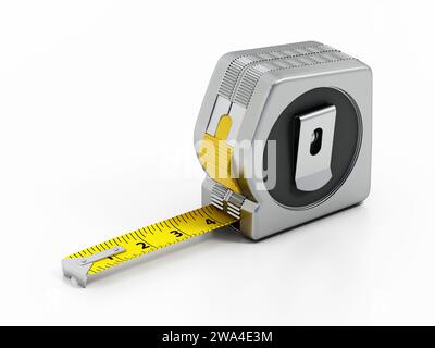 Maßband isoliert auf weißem Hintergrund. 3D-Abbildung. Stockfoto