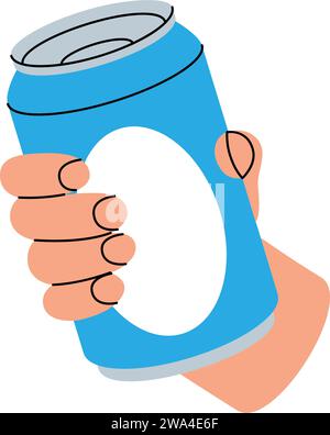 Hand hält eine Bierdose. Bier-Pub-Produkt. Brauprozess, Produktionselement Brauerei Fabrik. Vektorabbildung. Stock Vektor