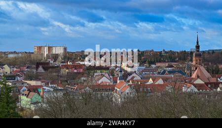 Spremberg, Deutschland. Dezember 2023. Blick über die Dächer der Stadt im Stadtteil Spree-Neiße. Quelle: Patrick Pleul/dpa/Alamy Live News Stockfoto