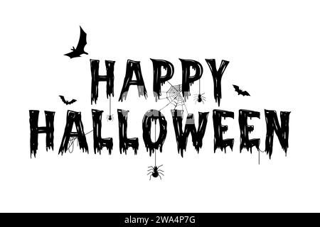 Happy Halloween Textbeschriftung Typografie mit Dekorationselementen auf weißem Hintergrund, Vektorillustration Stock Vektor