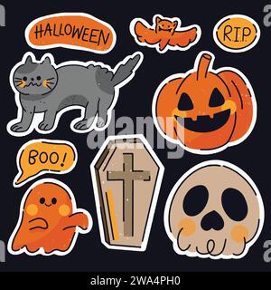 Nettes Halloween Dekorationselement Cartoon Aufkleber Set Vektor Grafik Design Stock Vektor