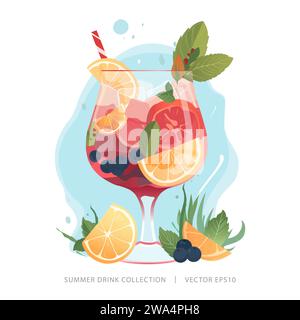 Tropischer Sommer-Cocktail-Drink im Glas garniert mit bunten Zitrusfrüchten und Saft Stock Vektor