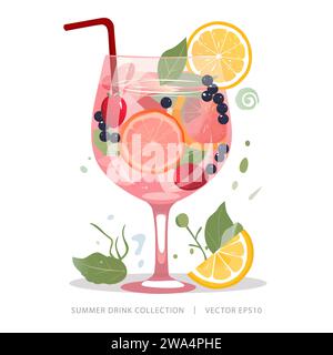 Tropischer Sommer-Cocktail-Drink im Glas garniert mit bunten Zitrusfrüchten und Saft Stock Vektor