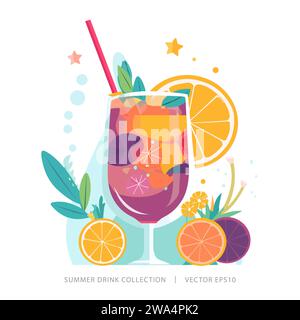 Tropischer Sommer-Cocktail-Drink im Glas garniert mit bunten Zitrusfrüchten und Saft Stock Vektor