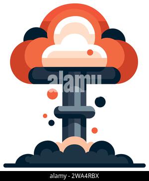Stilisierte Atomexplosion mit Pilzwolke in flacher Ausführung. Stock Vektor