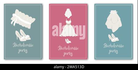 3 Set Hochzeitsdusche Einladungsvorlage Stock Vektor