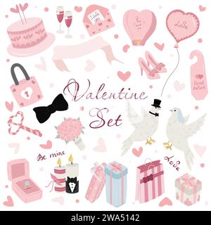 Vector Valentinstag Element Set mit Herzform, Blumen, Luftballons etc Stock Vektor