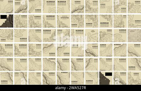 Vektorset für topografische Muster-Textur. Graue Konturen Vektor-Topographie. Vektordarstellung der geografischen Bergtopographie. Karte auf Landvektor Stock Vektor