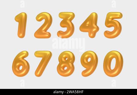 Realistische Goldnummern in 3D-Schrift. Zahl in Form goldener Ballons. Vorlage für Produkte, Werbung, Webbanner, Broschüren, Zertifikate und Stock Vektor