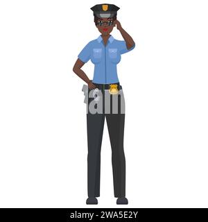 Schwarze Polizistin mit Sonnenbrille. Coole weibliche Polizeibeamte Cartoon Vektor Illustration Stock Vektor