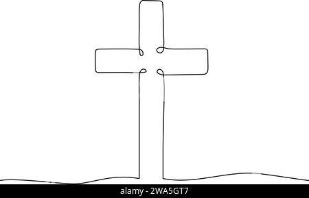 Christliches Kreuz eine durchgehende Linie Vektor-Illustration Stock Vektor
