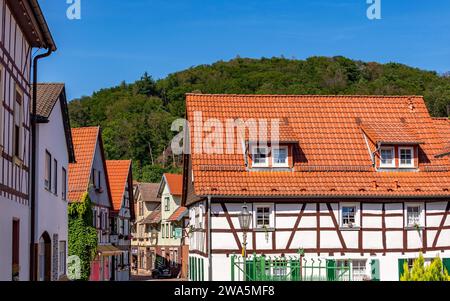Historische Fachwerkhäuser in Lindenfels bei Heidelberg im Odenwald Stockfoto