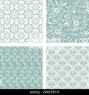 Set mit Blumenmustern. Geometrischer nahtloser Vektorhintergrund. Stock Vektor