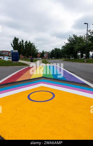 LGBT-Flaggenfarben auf dem Straßenübergang in Kanada Niagara College gemalt Stockfoto