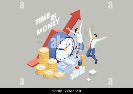 Isometrisches Expertenteam für Datenanalyse, Geschäftsstatistik, Management, Consulting, Marketing. Kommunikation und zeitgemäßes Marketing. Unternehmen Stock Vektor