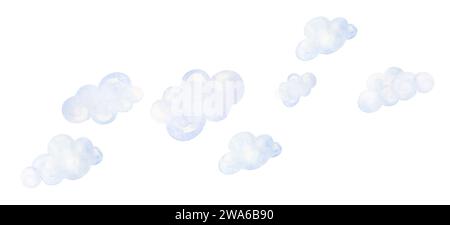 Hellblaue Wolken Set. Himmelsbanner Für Kinderzimmer. Einrichtung Im Cloud-Kinderzimmer. Kinderzimmer Wandkunst, Handgezeichnete Aquarell-Clip-Art Stockfoto