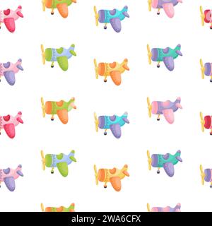 Niedliches nahtloses Kindermuster mit Flugzeugen. Kreative Textur für Kinder für Stoffe, Verpackungen, Textilien, Tapeten, Bekleidung. Vektorabbildung. Stock Vektor