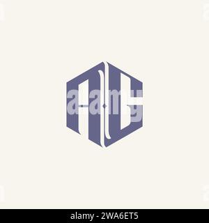 Sechseckige Typografie AG Anfangsbuchstabe violett. Vektorabbildung Stock Vektor