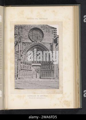 Toegangsportaal van von der Basilika Santa Maria de Castelló d'Empúries, Anonym, um 1873 - in Gold BEEFORE 1883 photomechanischer Druck Castelló d'Empúries Papier Kollotypenteile der Kirche außen und Nebengebäude: Portal Basilika Santa Maria de Castelló d'Empúries Stockfoto