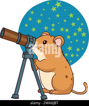 Hamster, der den Himmel mit Teleskop-Vektor-Kunst sieht Stock Vektor