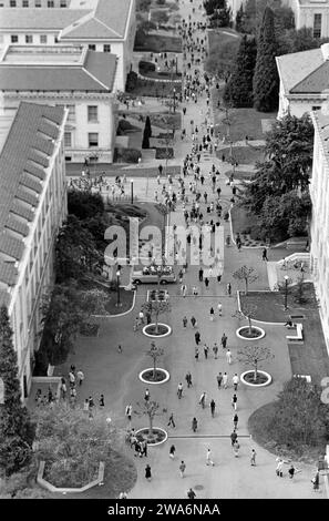 Blick über den Campus der Universität von Kalifornien in berkeley vom Glockenturm, eigentlich Sather Tower, aus, 1962. Blick auf den Campus der University of California in Berkeley vom Campaniel, eigentlich Sather Tower, 1962. Stockfoto