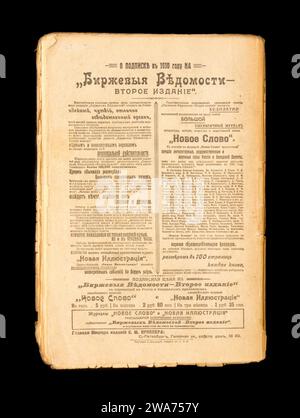 New Word ist ein wöchentliches soziales, literarisches und illustriertes Magazin, das seit 1906 in Moskau (russisch Новое слово), Dezember 1909, veröffentlicht wird. Stockfoto