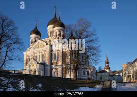 Die alte Alexander-Newski-Kathedrale in der Altstadt von Tallinn im Winter. Tallinn, Estland. Stockfoto